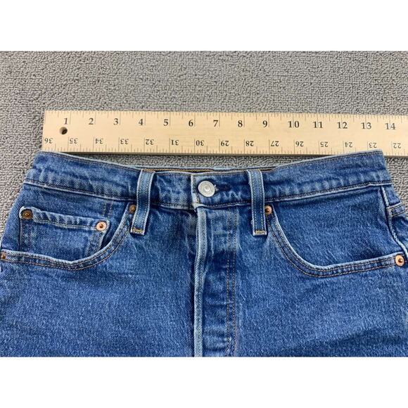 Levis 501 Cutoff Denim Shorts Women W27 Blue Raw Hem Frayed Logo Patch - Picture 5 of 10
